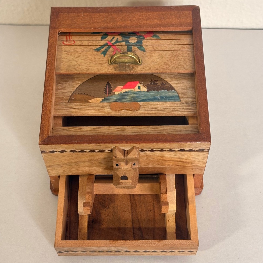 Unbranded Cigarette Dispenser Unisex OS Brown Excellent Wood Japanese Dog Box
